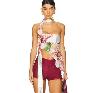 Jaded london satin mesh tube top with scarf in orchid